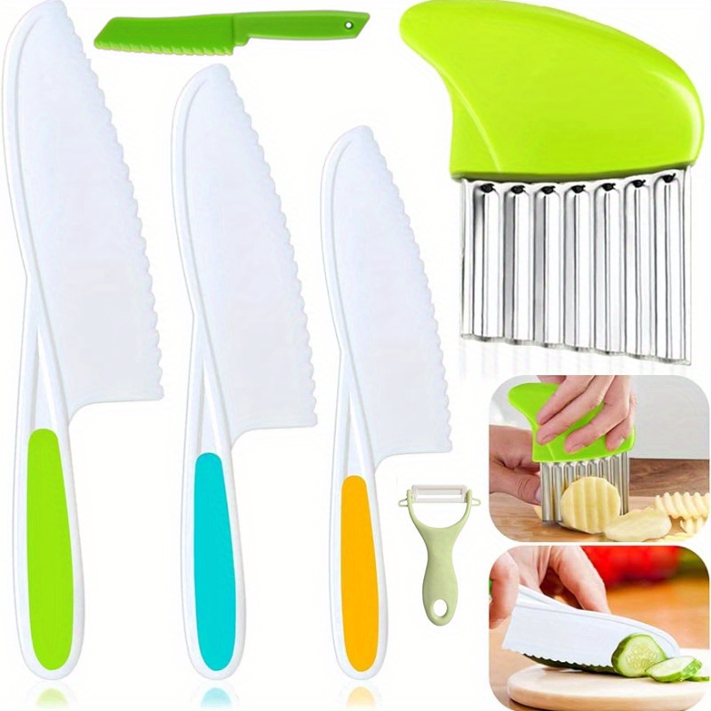 Conjunto de facas de cozinha para crianças, Facas de cozinha infantil,  Bordas serrilhadas, Facas para cortar frutas - AliExpress