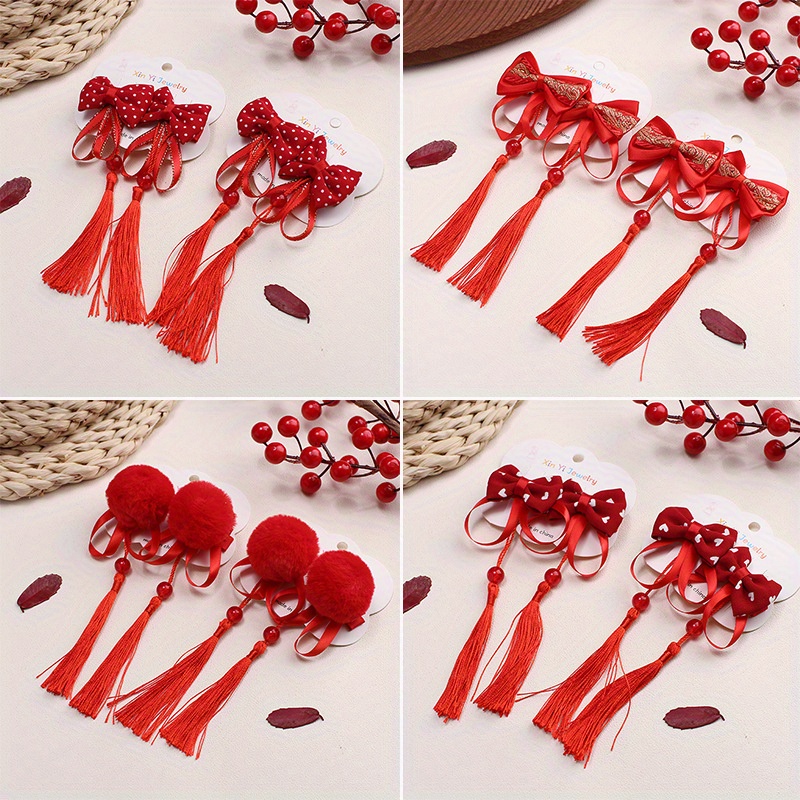 Chinese New Year Hair Clips for Kids-Red Hair Accessories-Chinese  Traditional Tassel Hairpin, Red Fringed Ribbon Flowers Hairpins Baby Girl  Hair