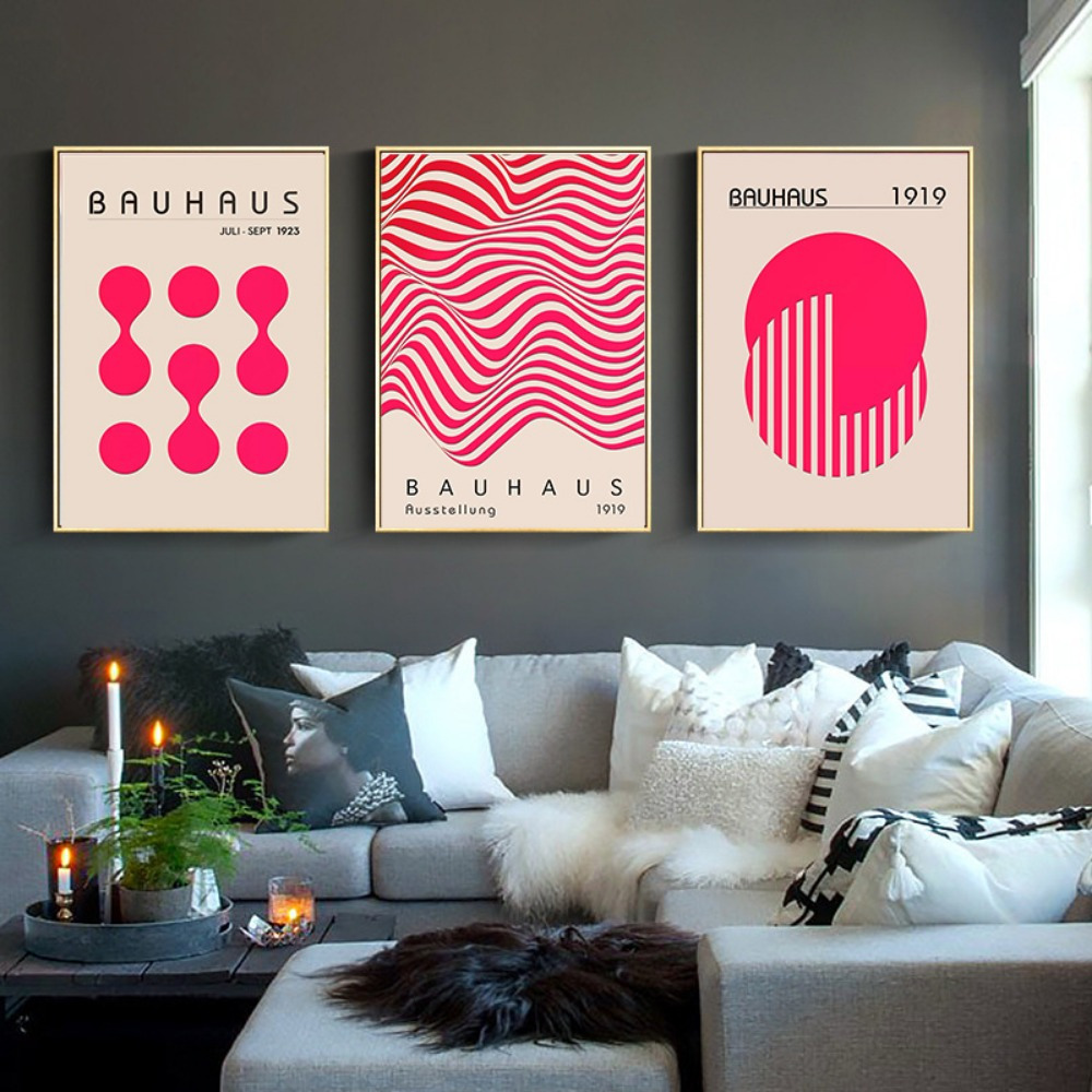 Mid Century Modern Canvas Wall Art Red Bauhaus Canvas Poster - Temu