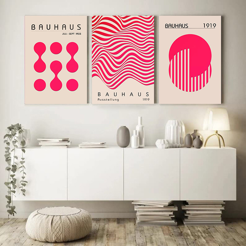 Mid Century Modern Canvas Wall Art Red Bauhaus Canvas Poster - Temu