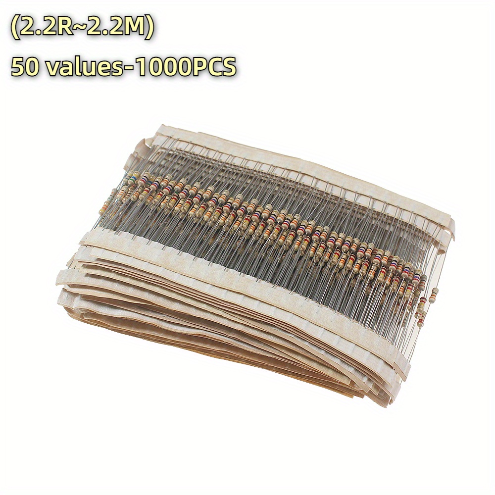 560/1000pcs 0.25W Resistance 5% Resistor Pack Assorted Kit 2.2 Ohm  ~86.61inch/1R~393.7inch Ohm Resistor Set, 1/4W 50/56 Kinds Carbon Film  Resistor Kit