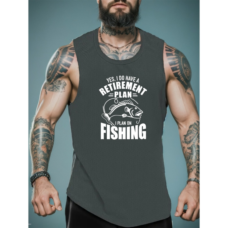 

Fishing Print Men's Trendy Sleeveless Tank Tops, Comfy Casual Breathable Tops For Men's Fitness Training, Jogging, Outdoor Activities