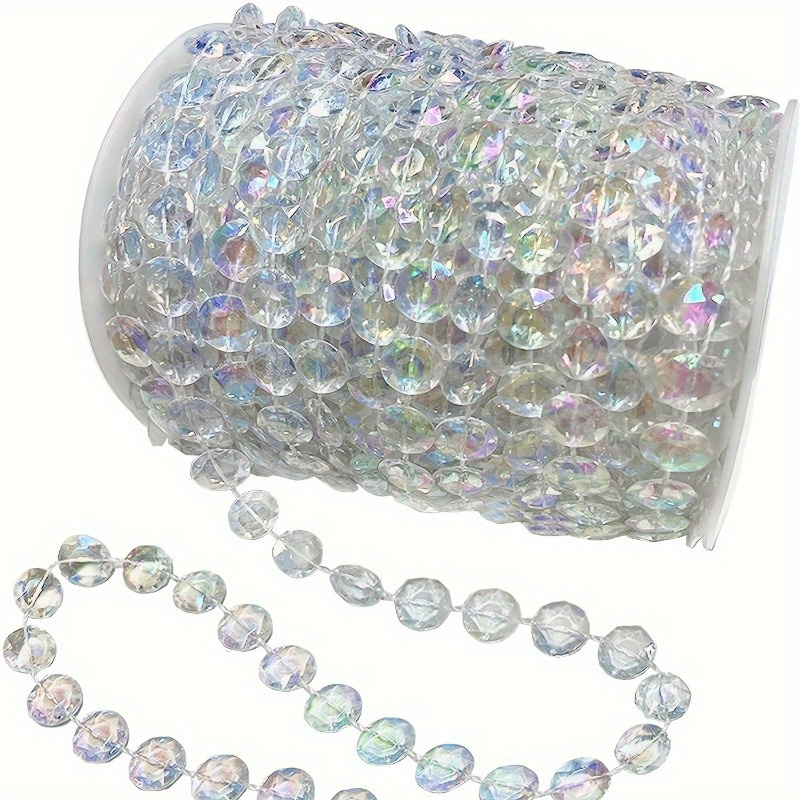 99ft Acrylic Crystal Garland Strands - Hanging Chandelier Gem Bead Chain -  14mm Clear Octagon Prism Diamond String Decorations for Wedding Party