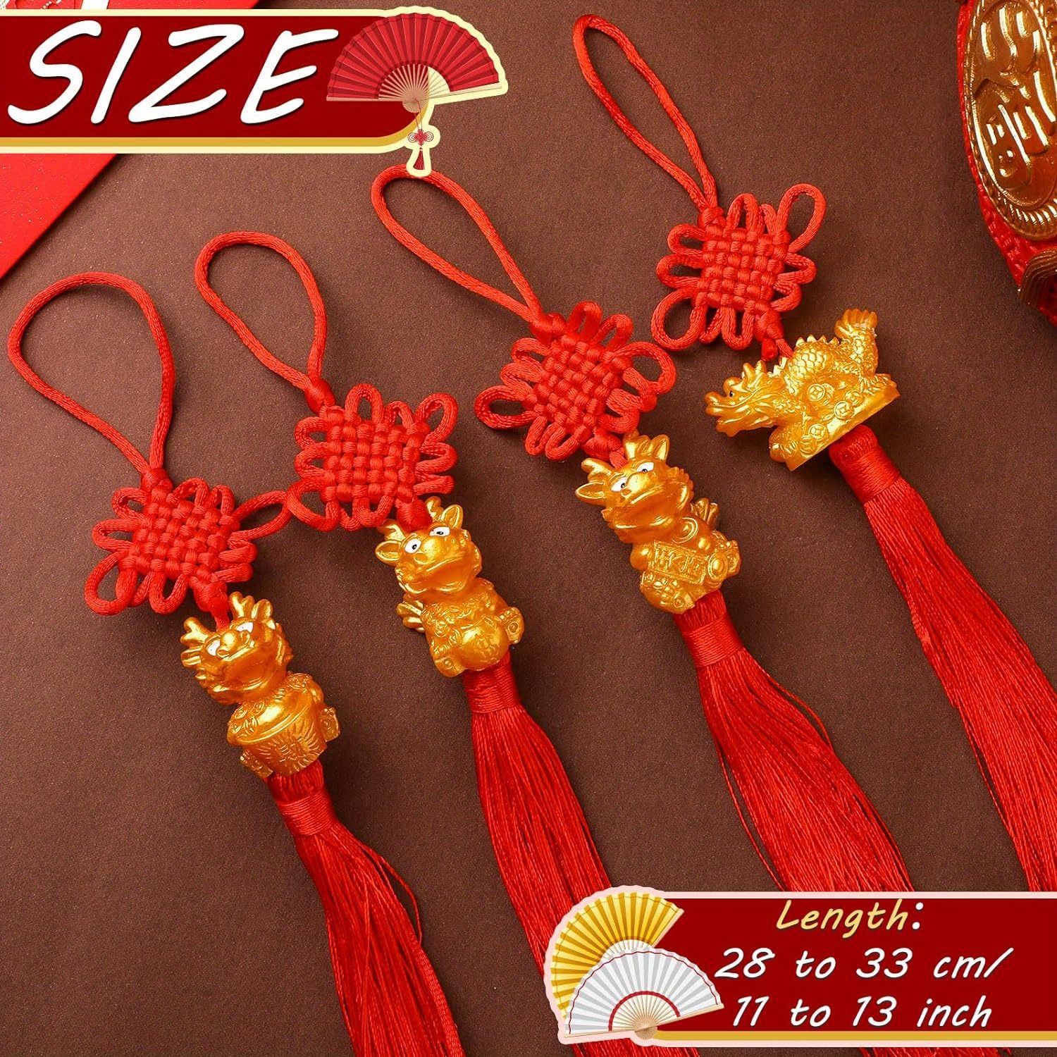 12pcs 2024 Chinese New Year Decorations Dragon Lucky Charms Red Hangin