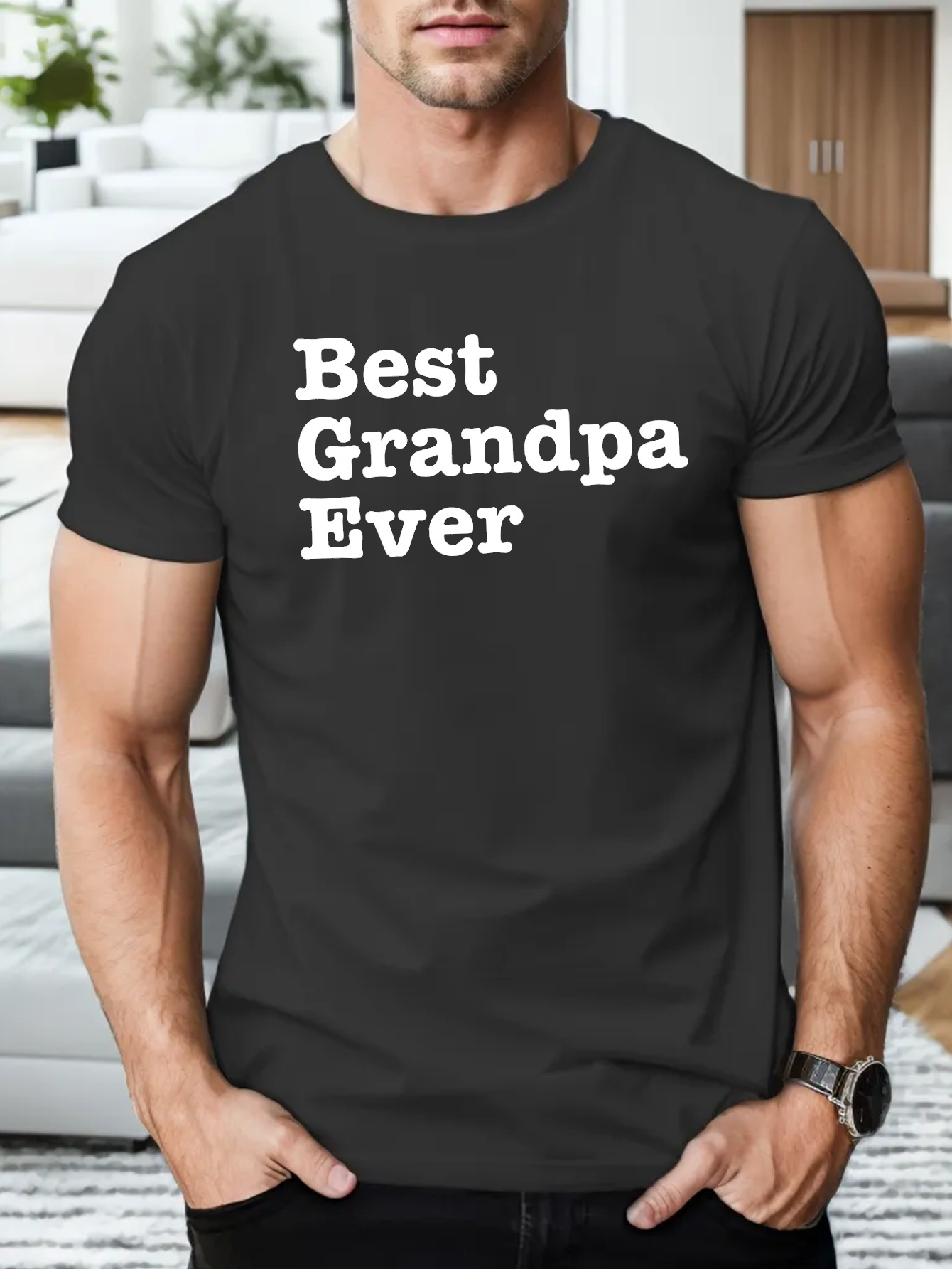 REEL COOL GRANDPA Print T-shirt For Men, Casual Short Sleeve Top, Men's Clothing