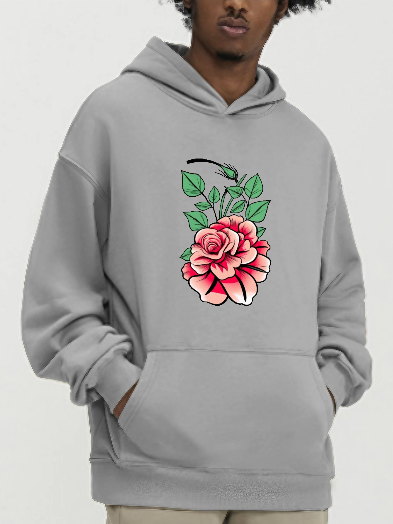 Mens pink discount hoodie with rose