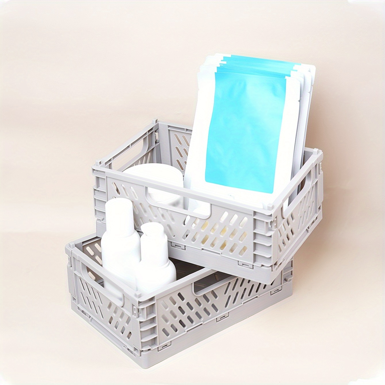 Plastic Storage Box w/ Handle Container Organiser Crate Basket Office  Kitchen