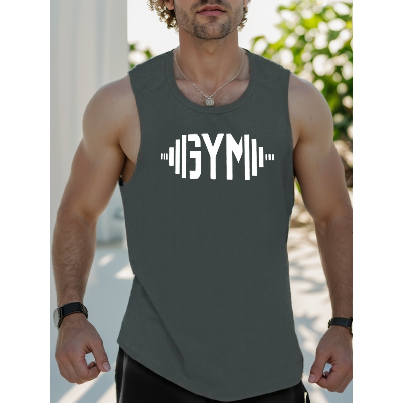 

Gym Print Men's Tank Top For Summer, Men's Chic Lightweight Top For Running Fitness