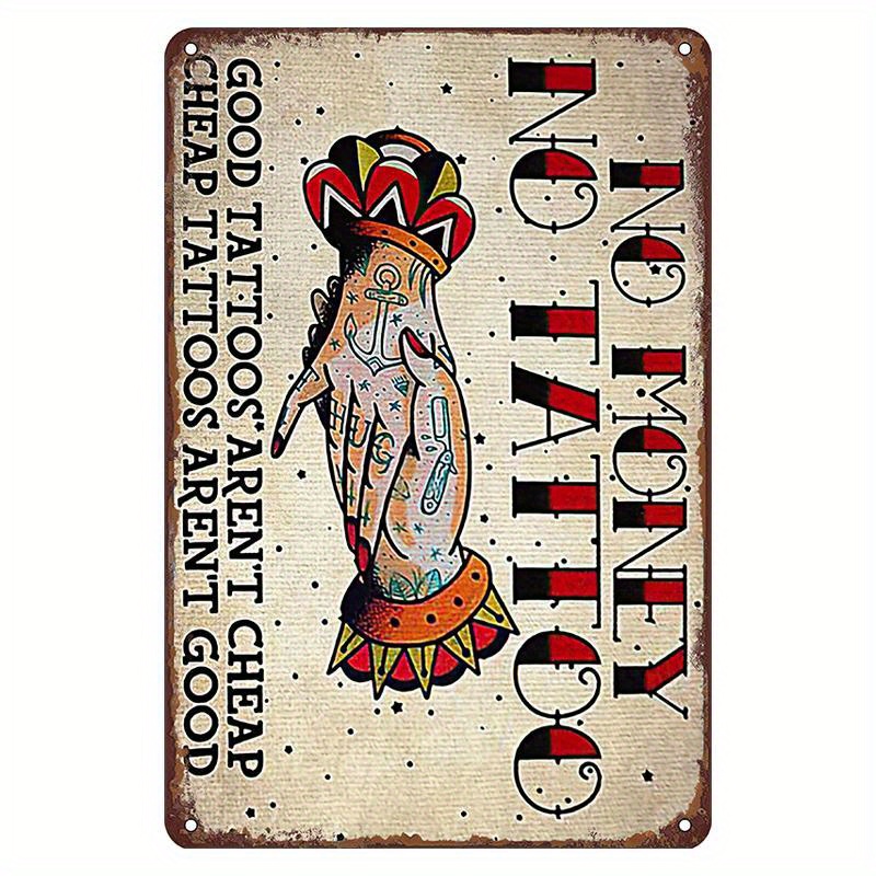 tattoo shop retro metal tin sign no money   funny wall art interior decoration metal poster for home details 0