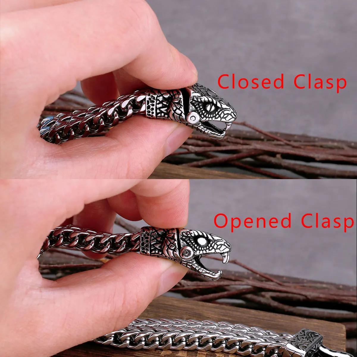 high quality nordic viking never fade stainless steel dominant snake head bracelet men jewelry gift fashion punk charm bracelet details 1