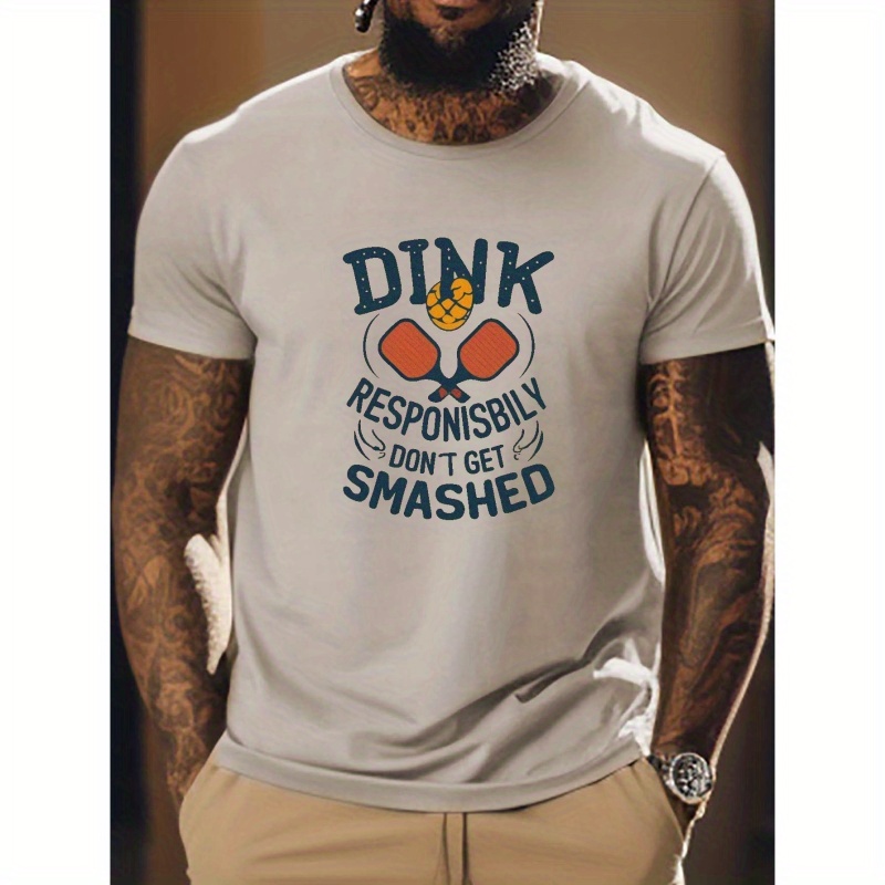 

''dink Smashed'' Pattern Print Men's Short Sleeve Comfy T-shirt, Graphic Tee Men's Summer Clothes, Men's Clothing