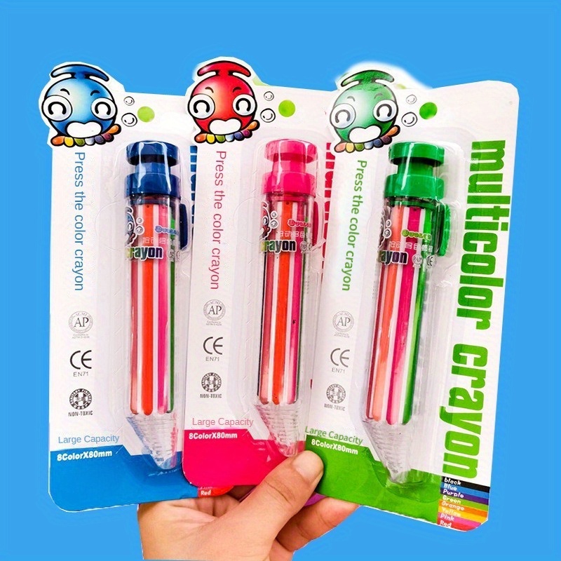 Lovejdrsiey Multicolor Crayons, 8 in 1 Crayon Pen, Multi Colored Pens in  One, Retractable Crayons, Pressing Crayon Pencils, Pastel Colored Pencils  for