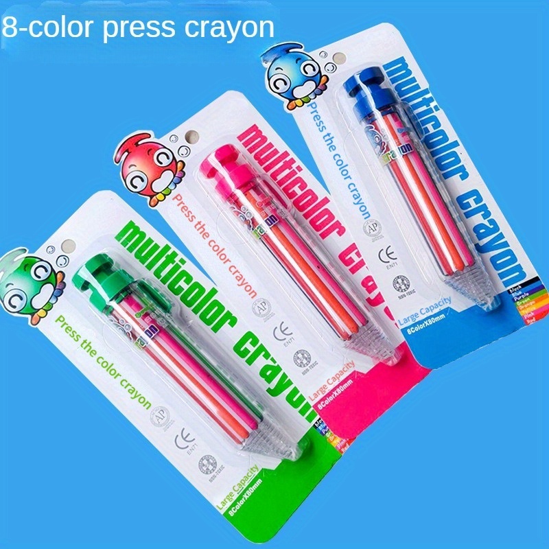 1pc 8 Colors In One Pen Rotary Multi Colour Crayons Push - Temu