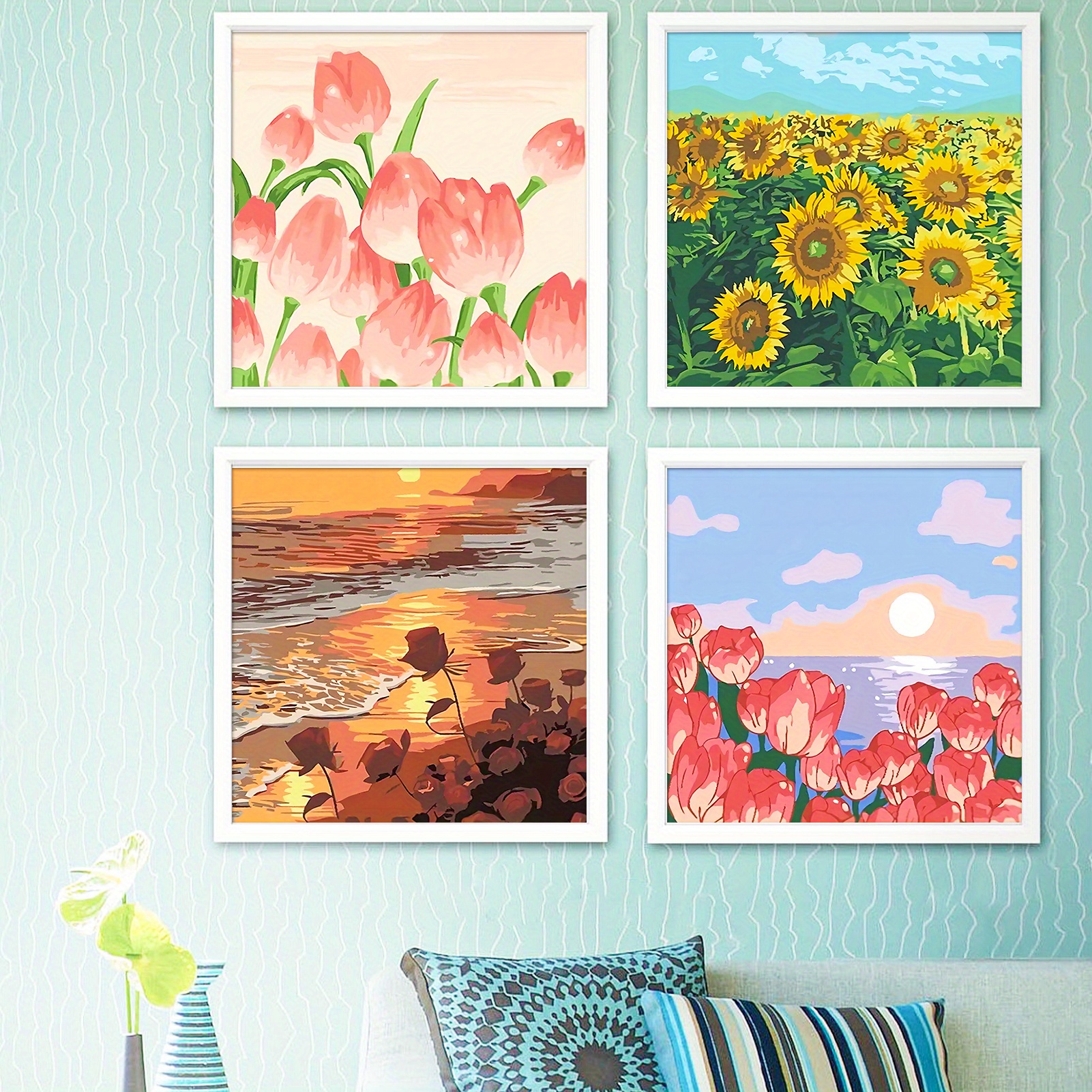 4 Pack 10x 10 Framed Paint by Number for Adults Canvas - Succulent  Flowers Framed Paint by Numbers for Adults Kids Beginners - Acrylic Oil  Easy