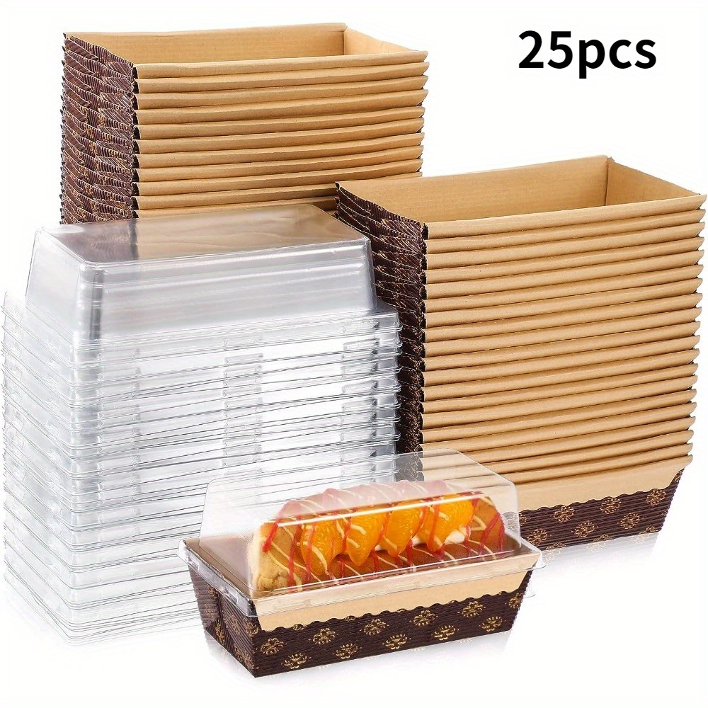 TEMU 50/25pcs Loaf Pan Disposable Pan With Pans For Cake Bread Loaf Bakery Rectangle Pans For Bread Small Breads, Microwave Freezer Safe