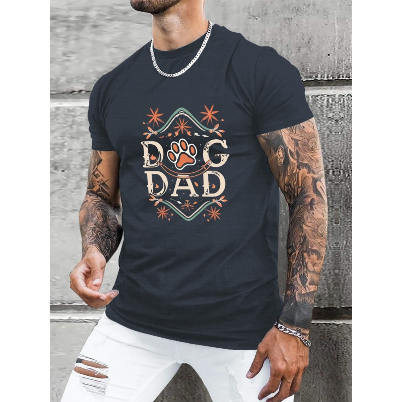 

Men's Stylish Dog Dad Pattern Shirt, Casual Breathable Crew Neck Short Sleeve Tee Top For City Walk Street Hanging Outdoor Activities