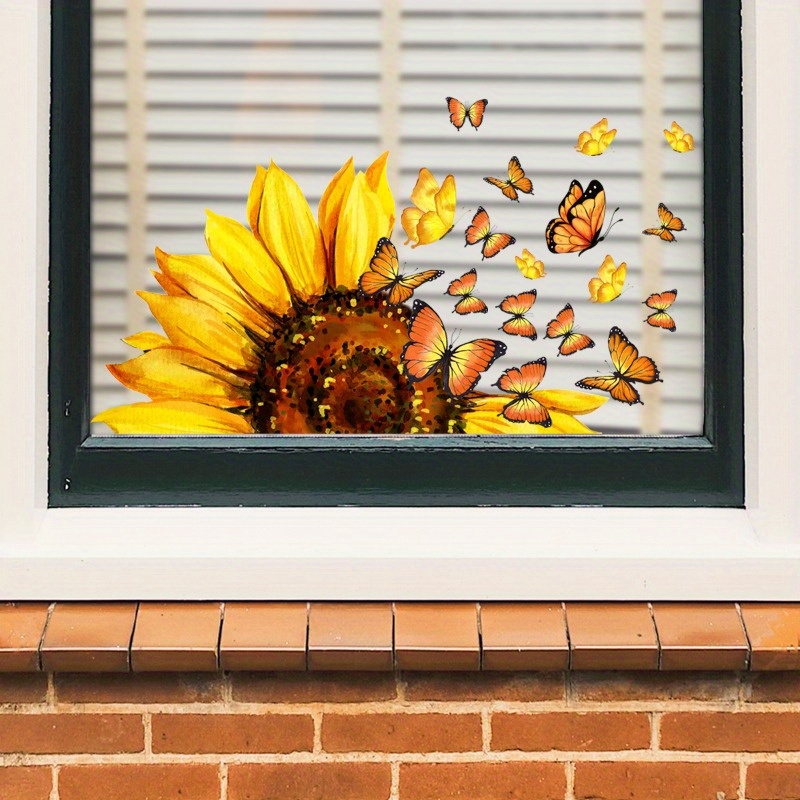 

1pc Self-adhesive Removable Pvc Waterproof Wall Sticker, Creative Sunflower Window Sticker, Wall Door Window Refrigerator Kitchen Decorative Sticker Eid Al-adha Mubarak