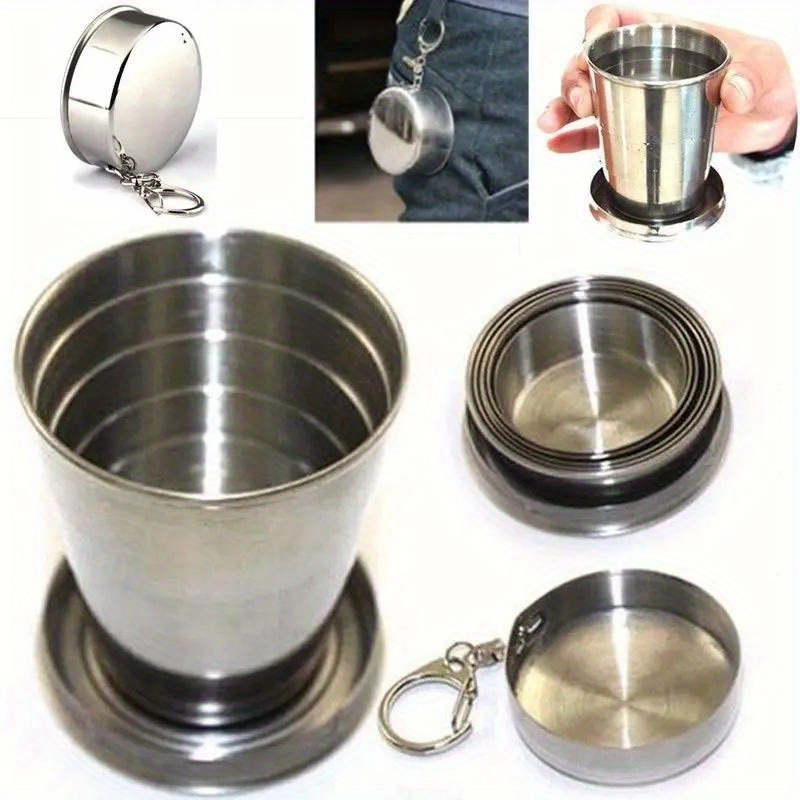 2pcs Stainless Steel Telescopic Cup Portable Mini Folding Mug