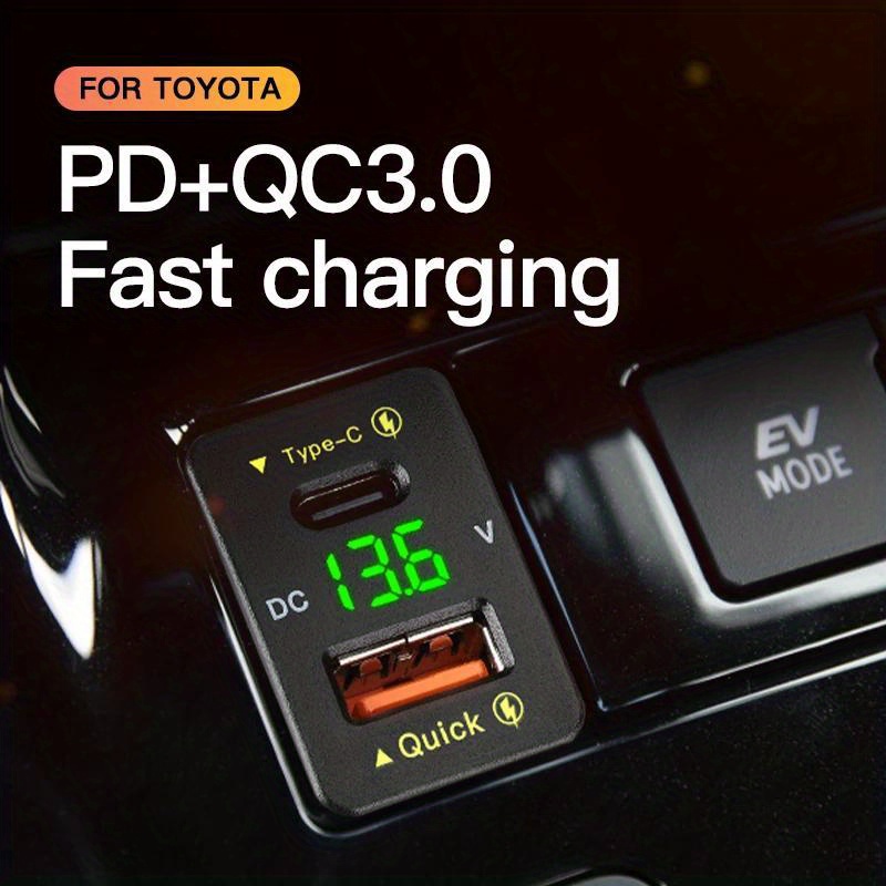 Cargador de coche QC3.0 de carga rápida, para Toyota Dual puerto USB Socket  de carga rápida, con luz LED, teléfonos inteligentes compatibles, tableta