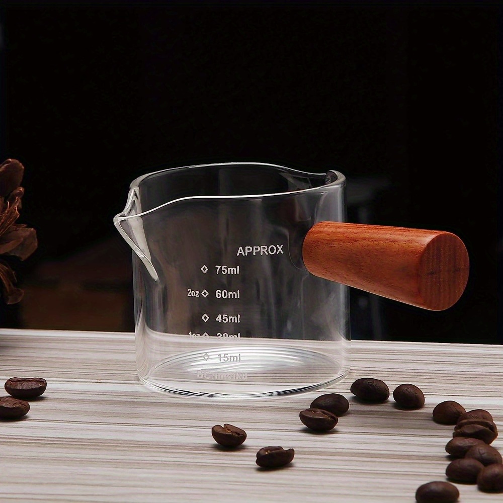 Single Spout Espresso Shot Glass with Wood Handle Espresso Glass 3.4oz  Carafe Shot Glass Cup Mini Milk Glass Cup for Milk Coffee Espresso Making 