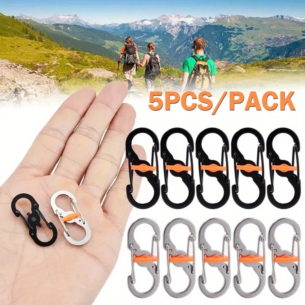 5Pcs Outdoor Camping S Type Carabiners with Lock Mini Keychain