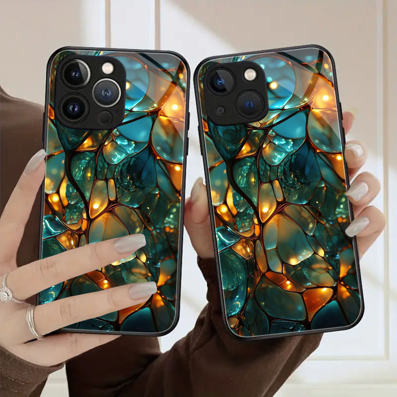 TEMU Coque de téléphone - Coque de téléphone en verre trempé anti-chute à motif pour iPhone 15 Pro Max/15 Pro/15 Plus, 14 Pro Max/14 Plus/14 Pro/14,