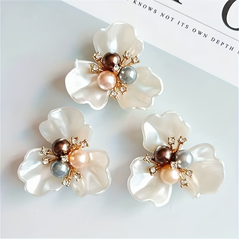 

10pcs Imitation Pearl & Rhinestone & Shell Decor Flower Design Charms Decorative Buttons For Hats Clothes Diy Handmade Decoration Accessories