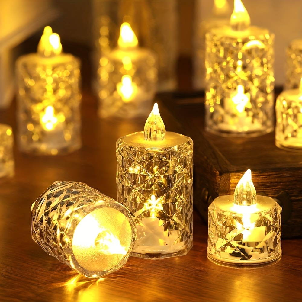

3pcs Acrylic Clear Crystal Creative Candles, Festive Atmosphere Decoration, Led Small Candle, Electronic Tea Wax Light, Flameless Candle Light Ideal For Weddings, Parties, And Home Decoration