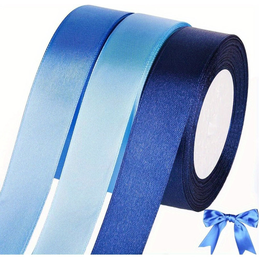 

3 Roll Blue Satin Ribbon For Floral Bouquet Hair Bow Gift Wrapping Diy Christmas Wedding Birthday Party Decoration