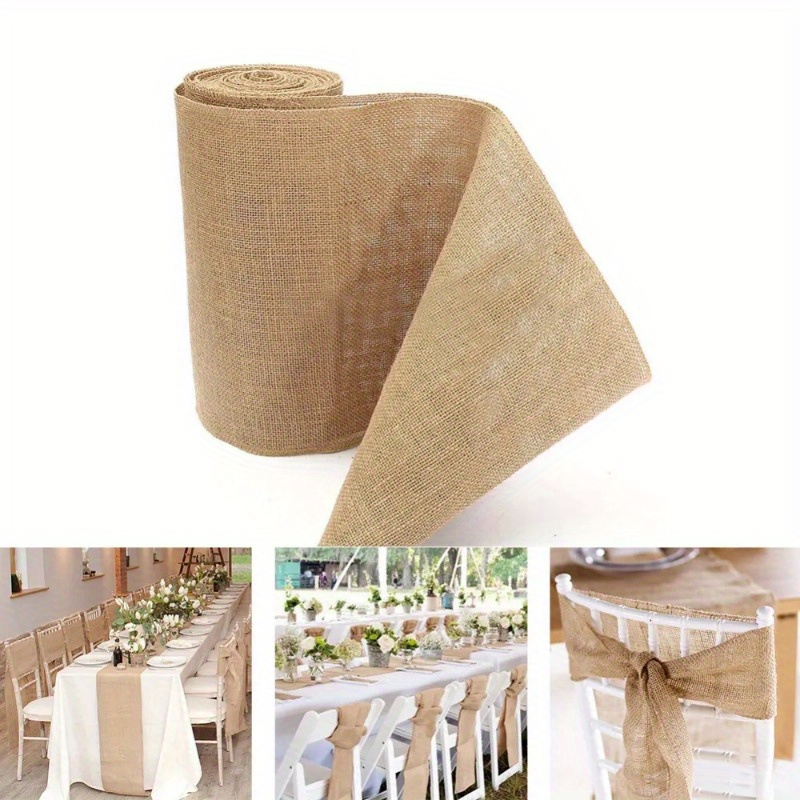 

1pc 10m Width Jute Linen Vintage Natural Table Rustic Khaki Party Country Wedding Decoration Home Party Chair Decor