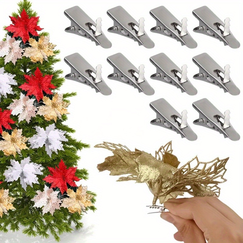 50Pcs Christmas Ball Ornament Clips Iron Metal Alligator Clips Spring  Clamps Test line Crocodile Clip Baubles Hooks Hanger for Christmas Tree