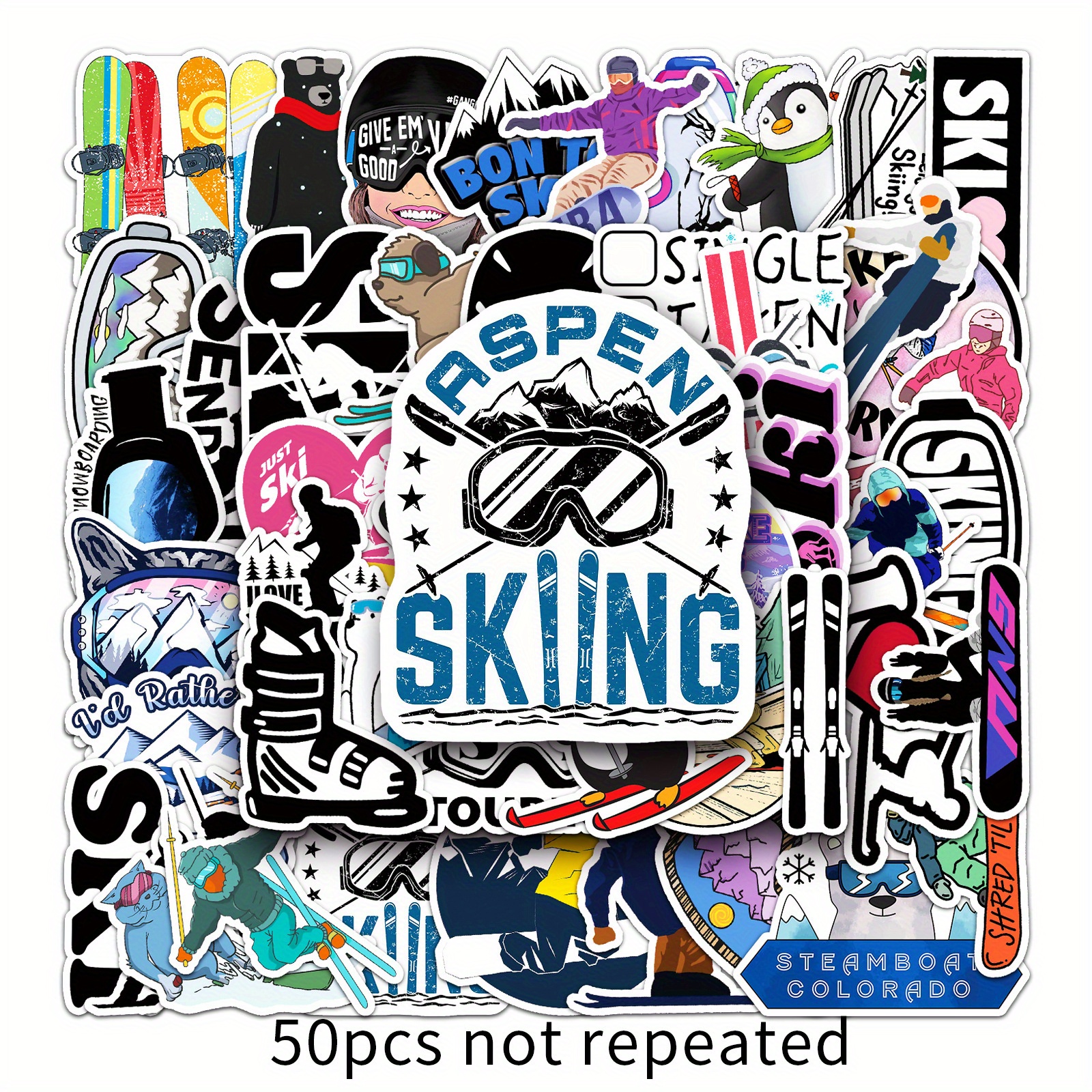 50PC ski sports autocollants Logo vinyle étanche décalcomanies pour planche  à roulettes, ordinateur portable, bagages, téléphone