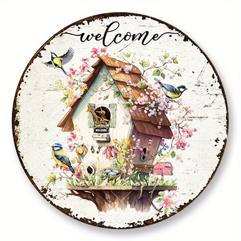 

1pc 8x8inch Aluminum Metal Sign Welcome Wreath Sign, Metal Wreath Sign, Sign For Wreaths, Round Wreath Sign, Sign Creations