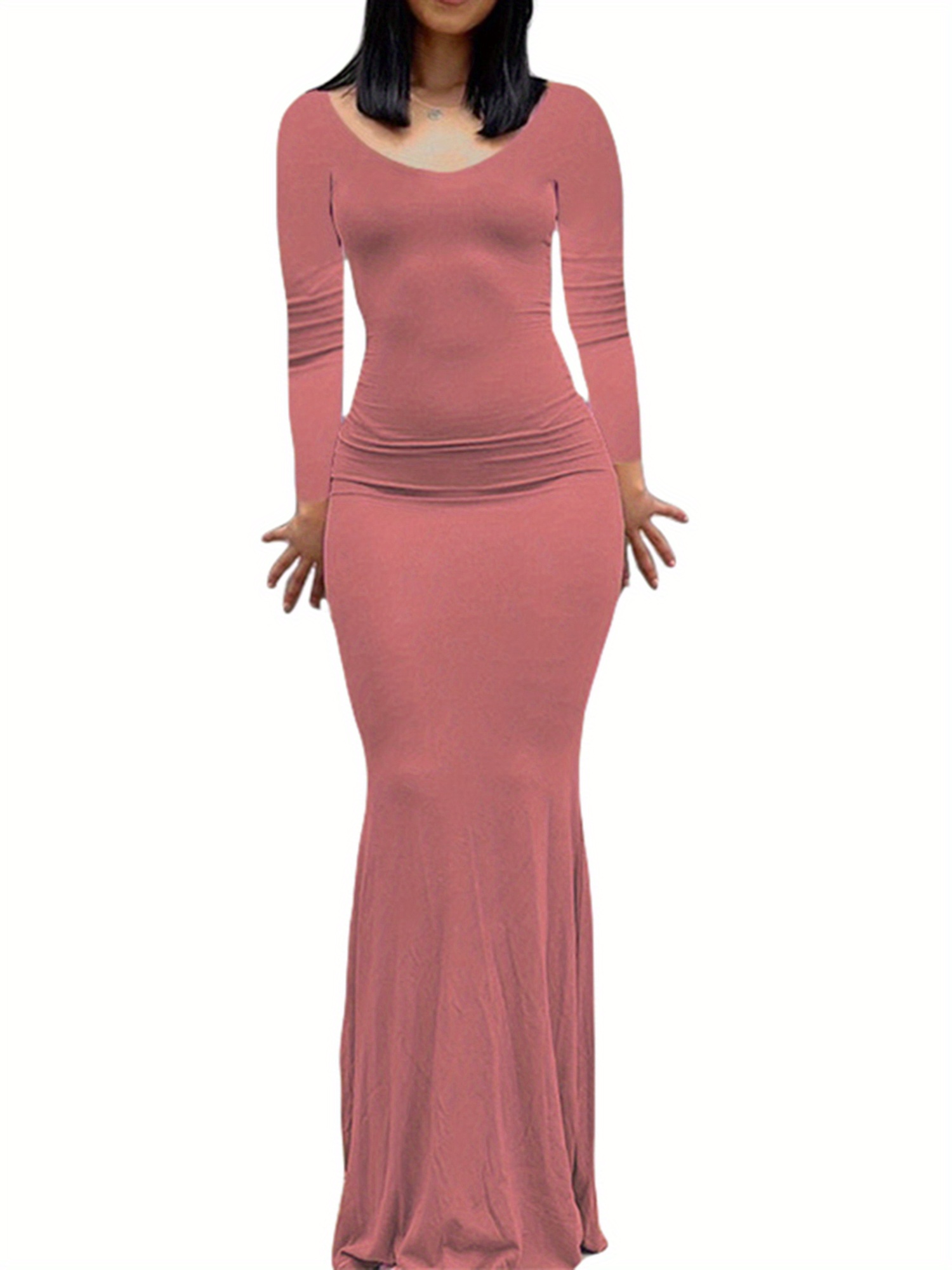 knee length dresses for ladies Black Sheer Lace Long Sleeve Bodycon Maxi Dress main image 0
