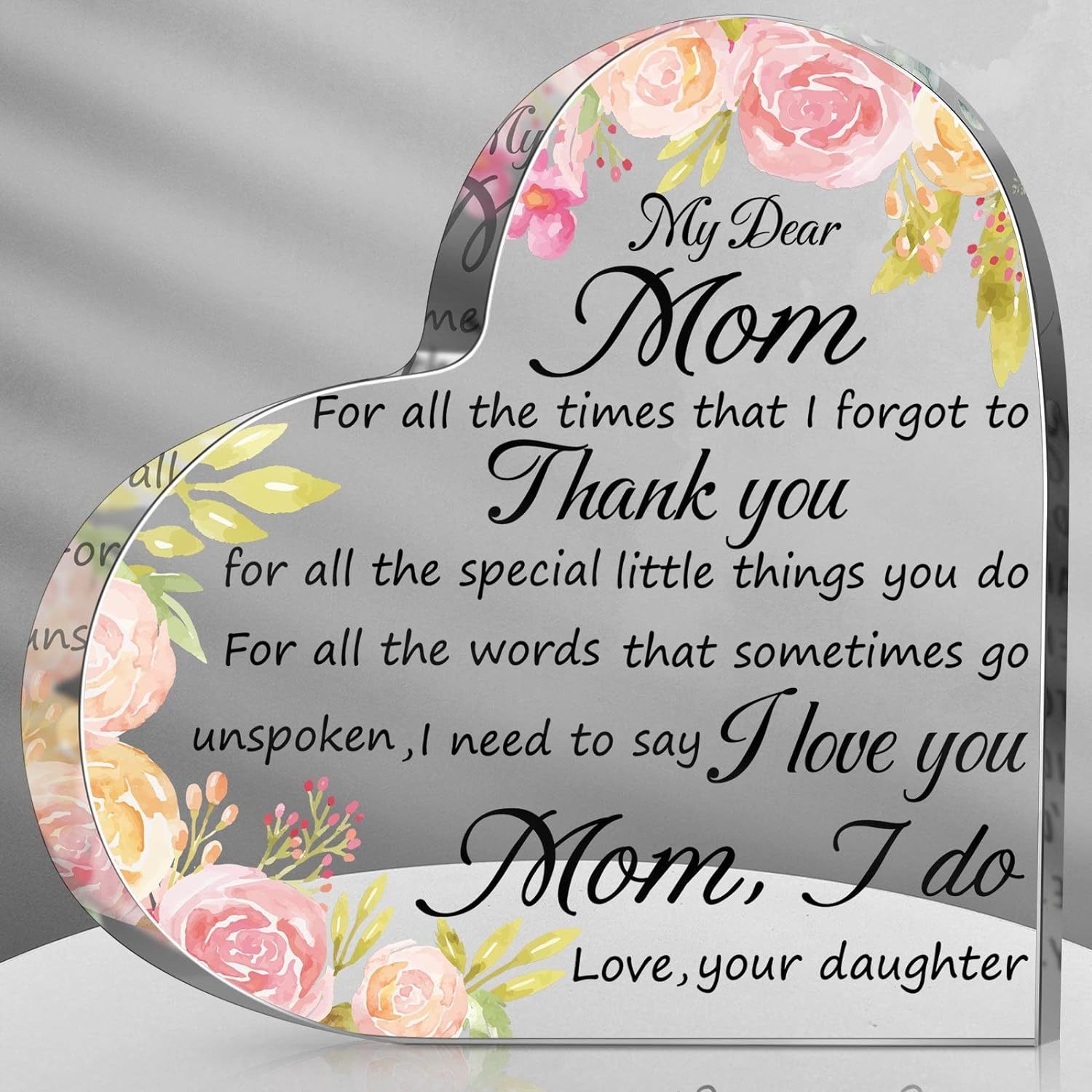 

1pc Mom Gift Mother In Law Gift Bonus Mom Gift Acrylic Heart Mothers Plaque Gifts Grateful Birthday Gifts For Mom Acrylic Best Mom Sign Acrylic Heart Sign (flower)