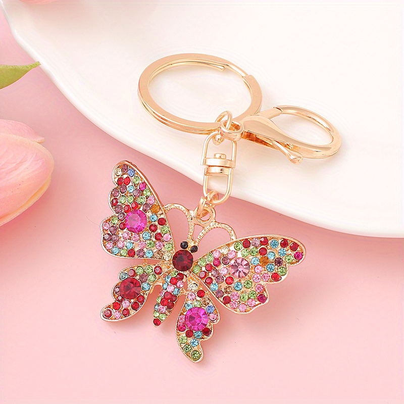 Alloy Rhinestone Golden Butterfly Keychain Fashion Cute Bag - Temu