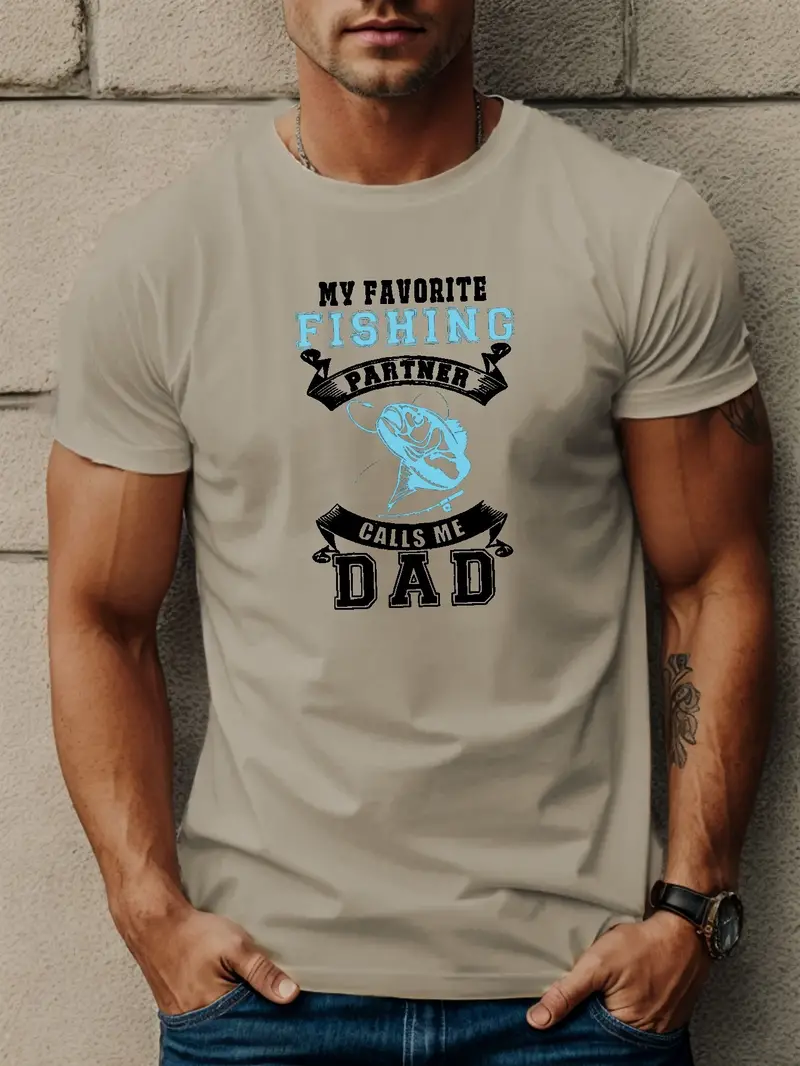 My * Partner Calls Me Daddy'' Pattern Print Men's Short Sleeve Comfy  T-shirt, Graphic Tee Men's Summer Clothes, Men's Clothing