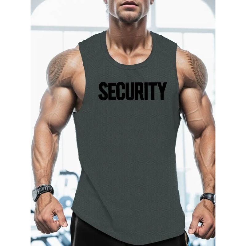 

Security Print Men's Trendy Sleeveless Tank Tops, Comfy Casual Breathable Tops For Men's Fitness Training, Jogging, Outdoor Activities