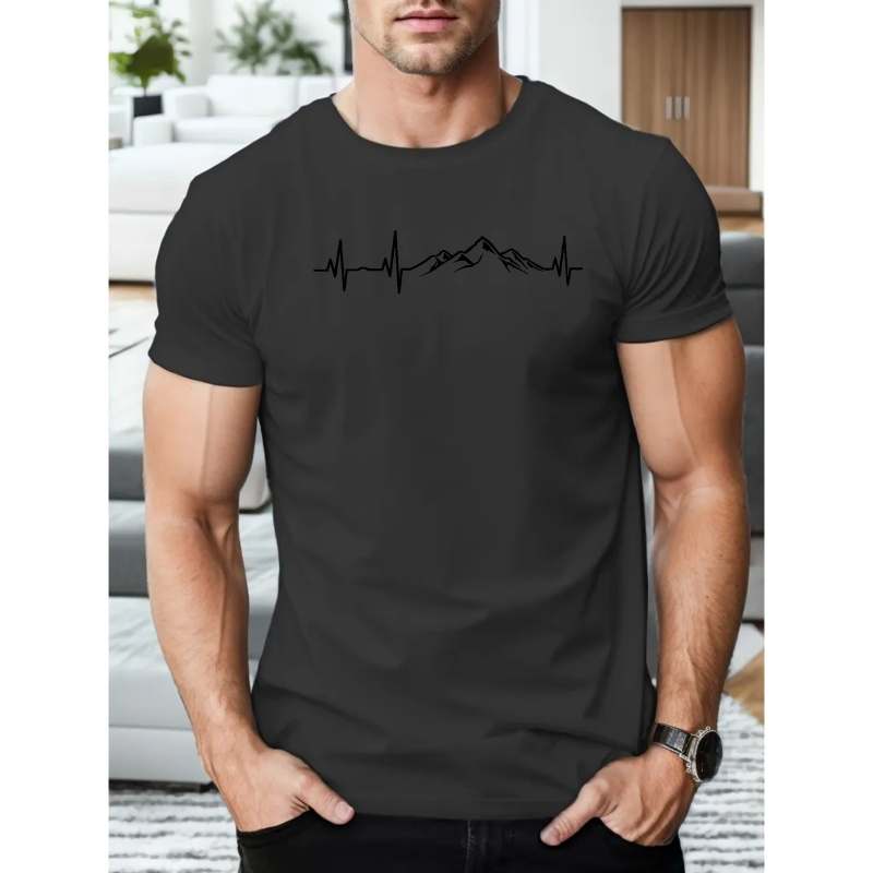 

Mountains Print Men's Short Sleeve T-shirts, Comfy Casual Breathable Tops For Men's Fitness Training, Jogging, Outdoor Activities
