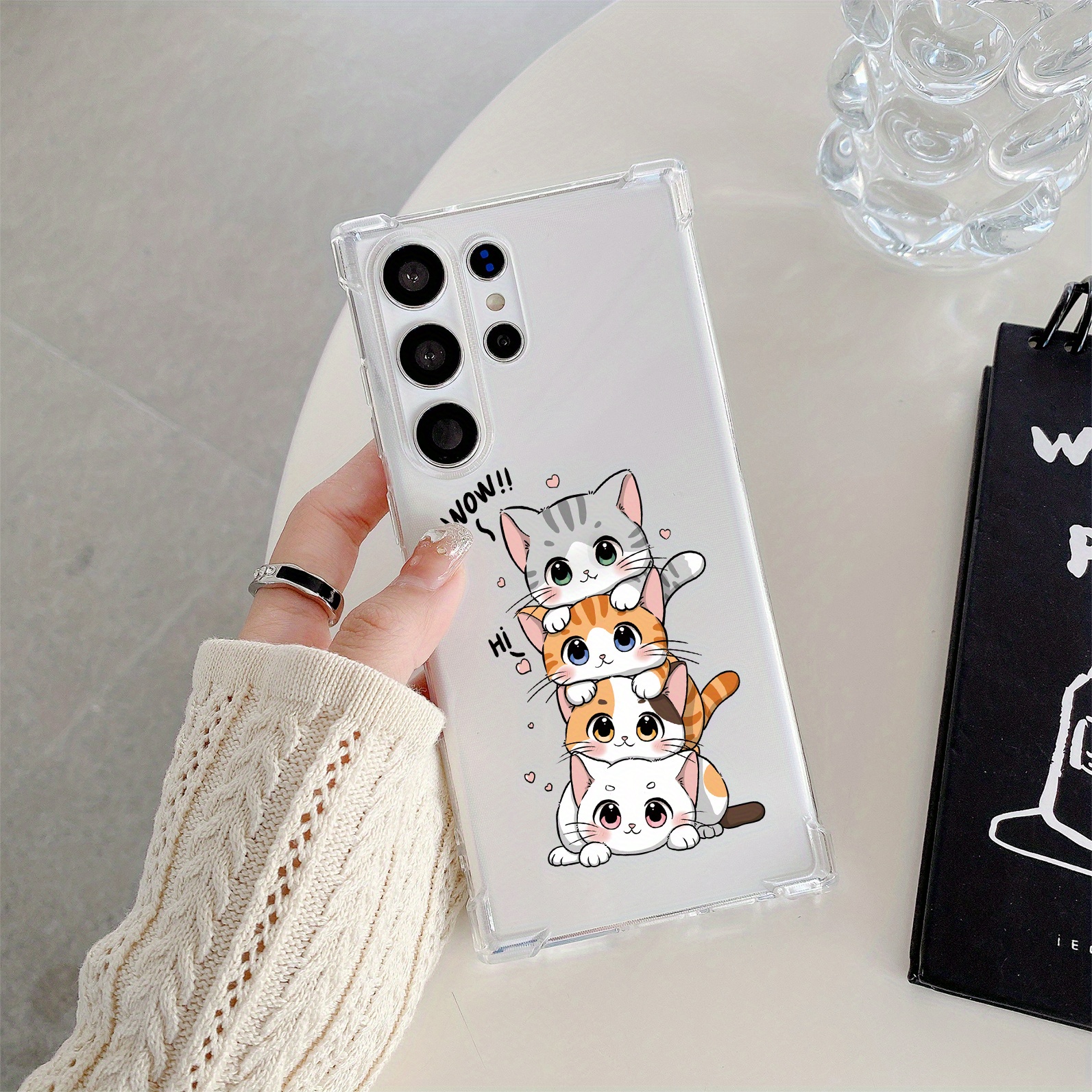 

4 Cute Kitty Patterns 4 Corners Anti-drop Camera Heightened Protection Transparent Material Cell Phone Case For Samsung M Series