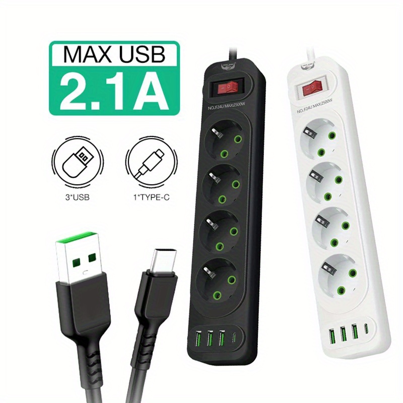 MULTIPRISE Cable 2M et Charge Rapide 3.4A Ménage Intelligent 3000W 3 Prise  + 4 USB