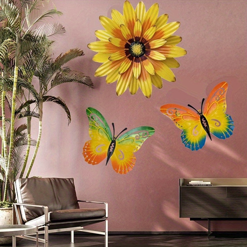 Metal Flowers Wall Decor And Butterfly Wall Art, 3pcs Metal Outdoor Wall  Art Decor, Metal Fence Art Wall Sculptures For Indoor Outside Garden Wall  Dec