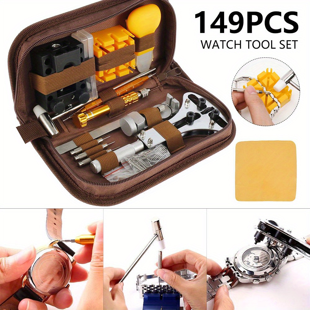 MMOBIEL Kit de herramientas de reparación profesional de relojero de 144  piezas, incluye barras de resorte de reloj y abridor de caja trasera, llave