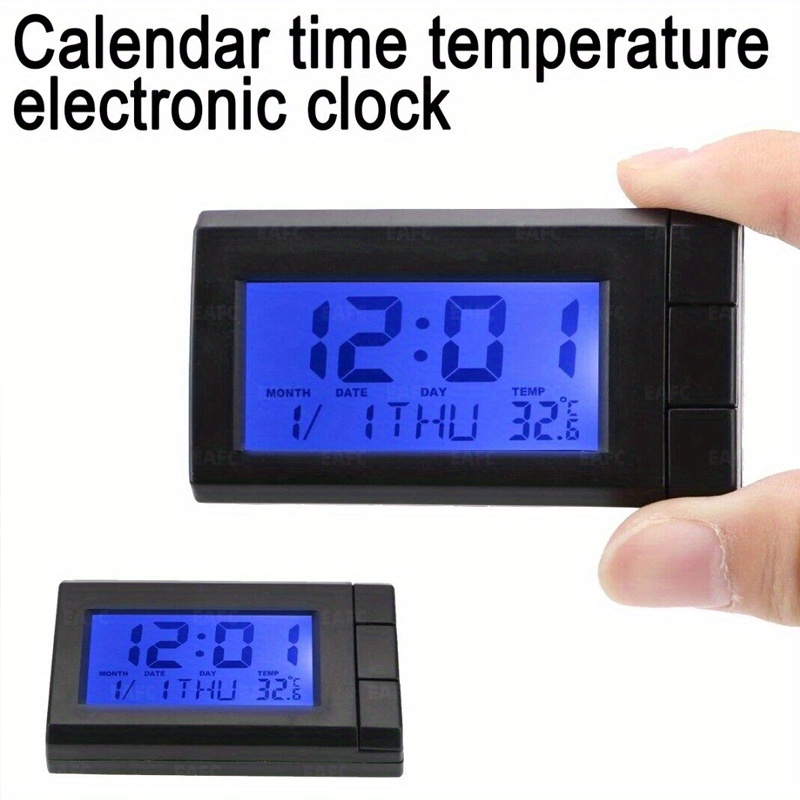 

Small Electronic Clock For Dashboard Car Clock, 4-in-1 Car Clock And Temperature With Fahrenheit Backlight, Vehicle Digital Dashboard Clock Mini Clock