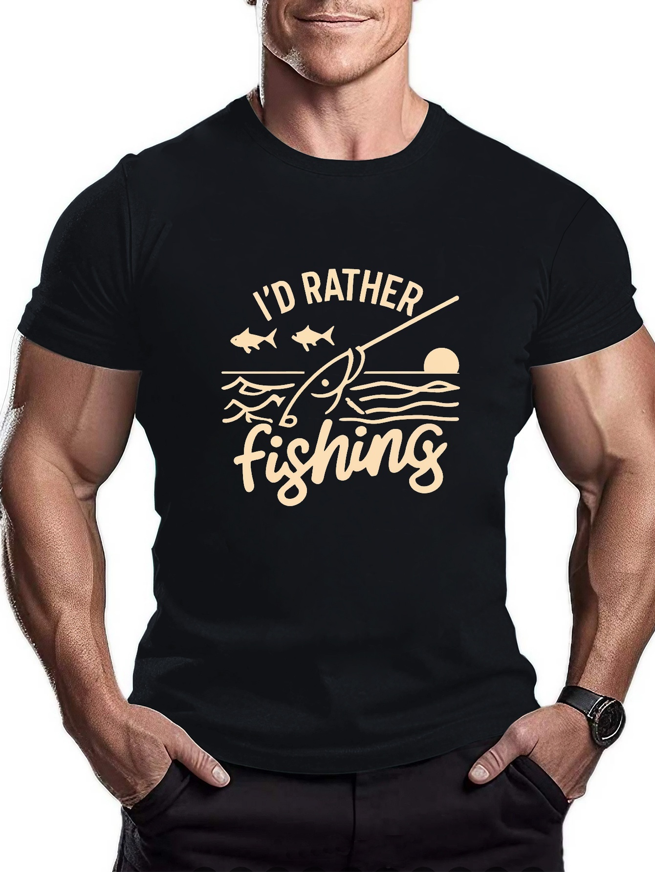 Camiseta De Cuello Redondo Con Patrón De Pesca Para Hombres - Temu