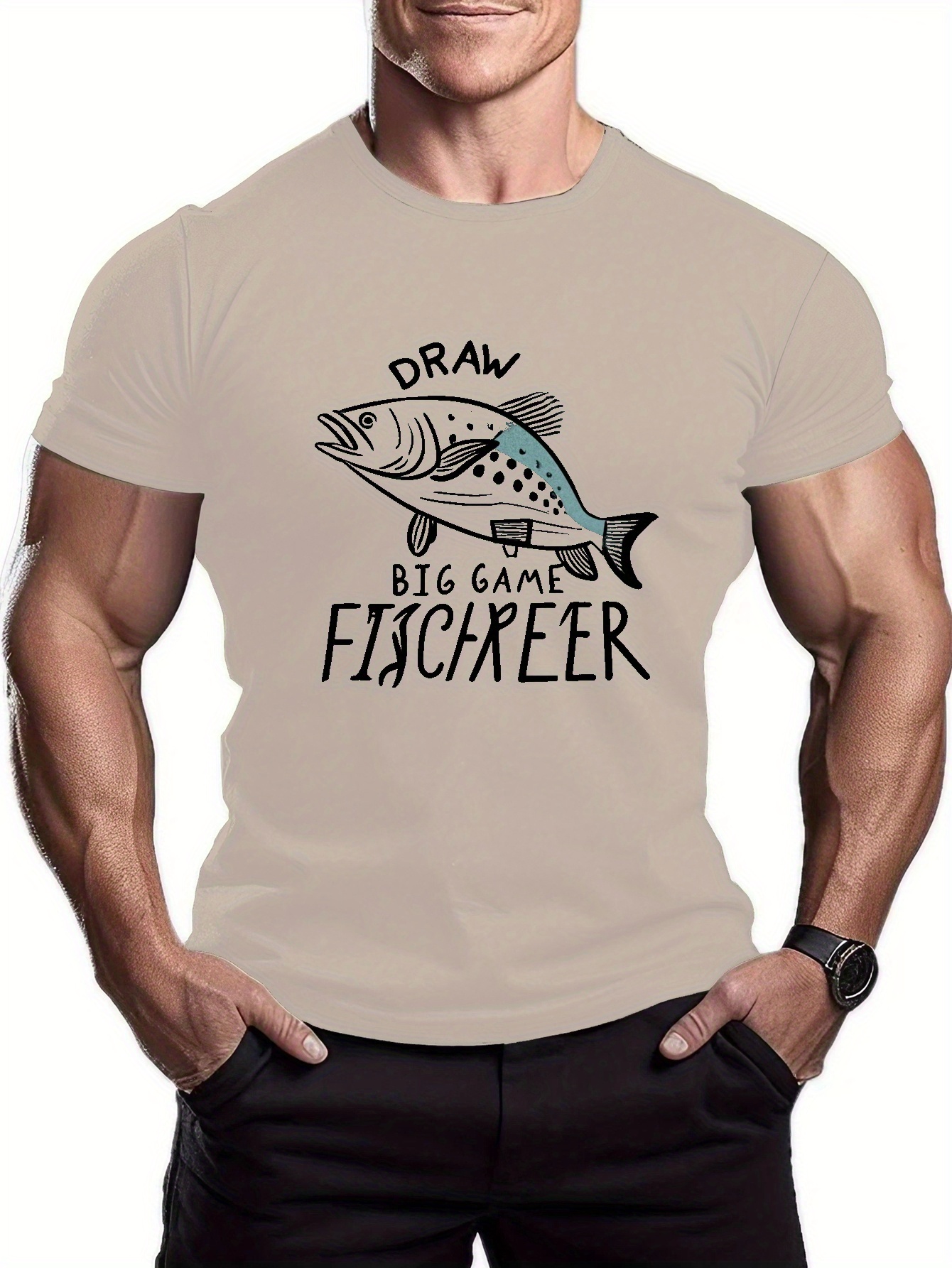 Draw Big Game Big Fish Print Men's Creative Graphic Design T - Temu Canada