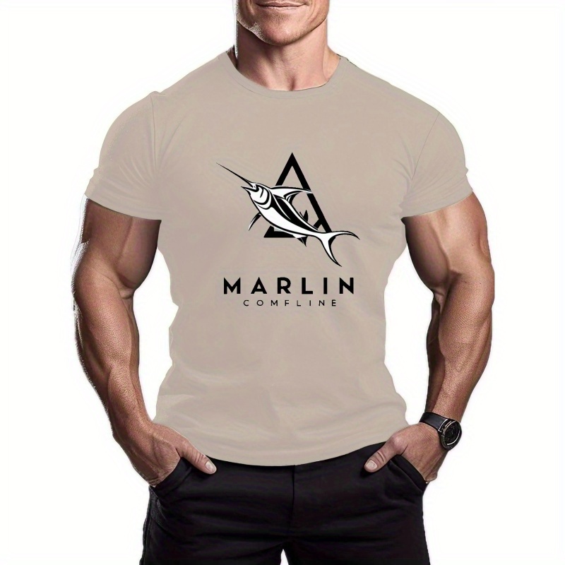 

Men's Marlin Fish Pattern Crew Neck T-shirt, Casual Comfy Tees Tshirts For Summer, Men's Clothing