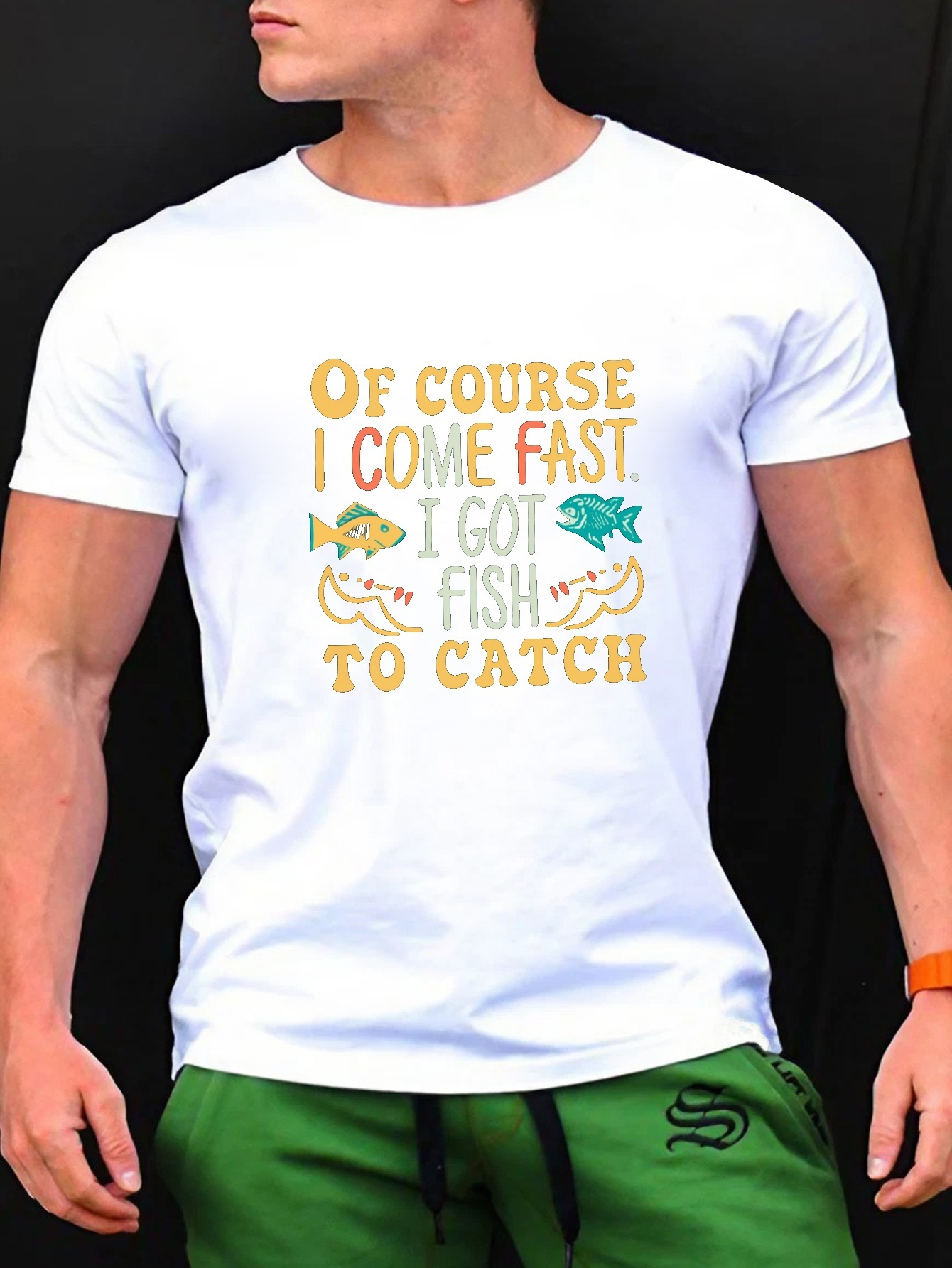 Fishing Funny Words Letter Print Men's Trendy Short Sleeve T - Temu