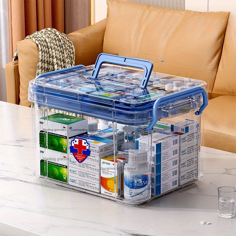 Multi Grid Large Capacity Medical Box Organizer,Reusable Plastic Medicine  Storage Box Oval Double Layers ,Portable Medicine Box for Home Dorm[Blue] 
