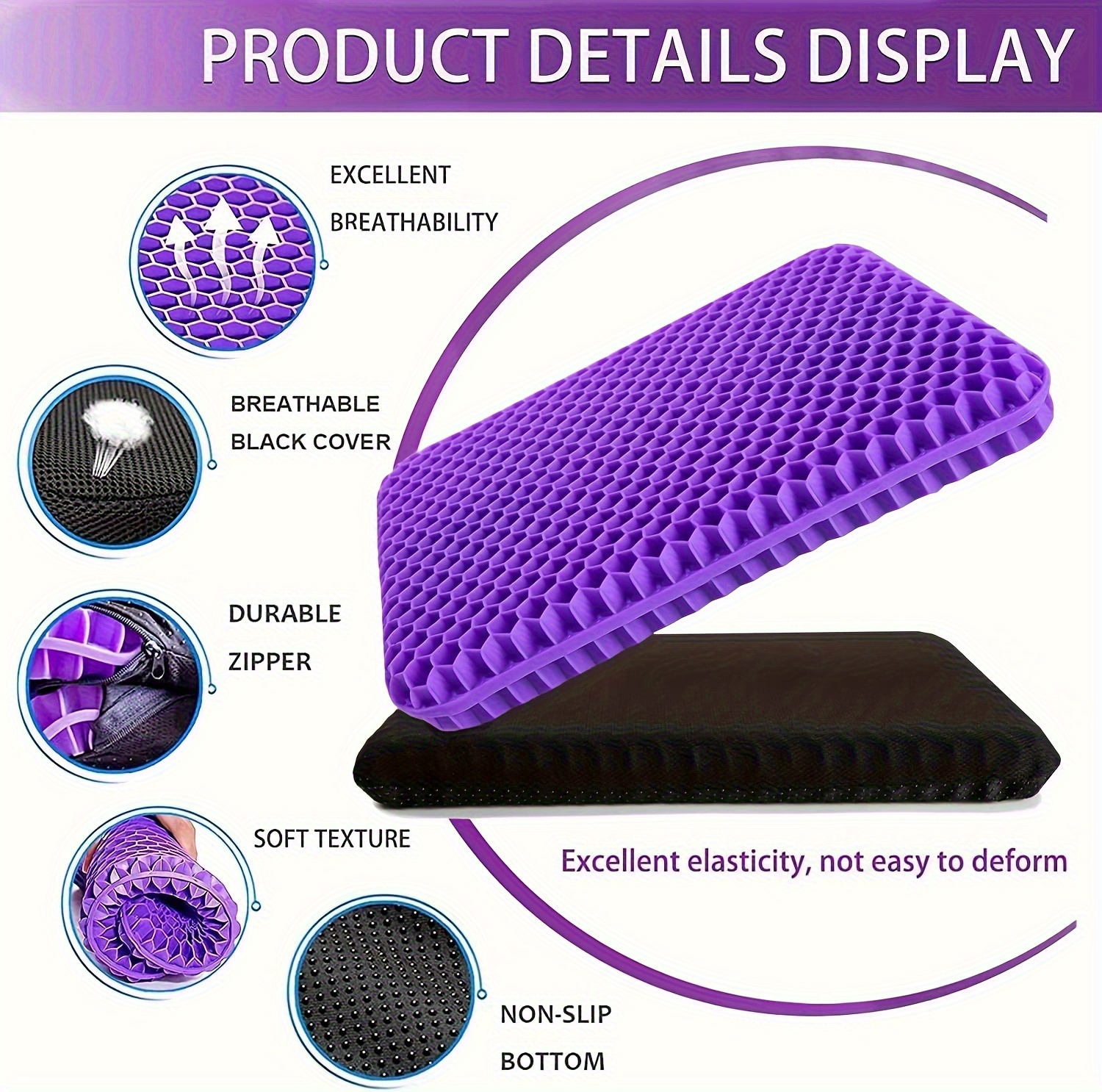  Purple Seat Cushion-Non-Slip Orthopaedic Gel & Memory